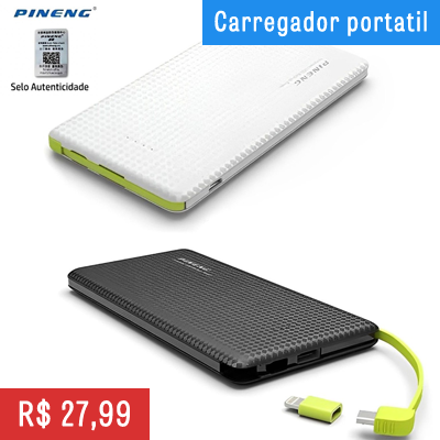 Carregador Portatil slim com adaptador iPhone
