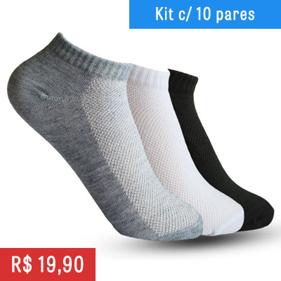 Meia Masculina - Kit com 10 PARES Soquete - Algodão